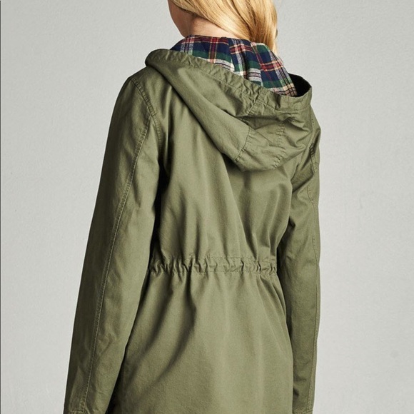 Olive Hooded Drawstring Utility Jacket - Picture 2 of 2